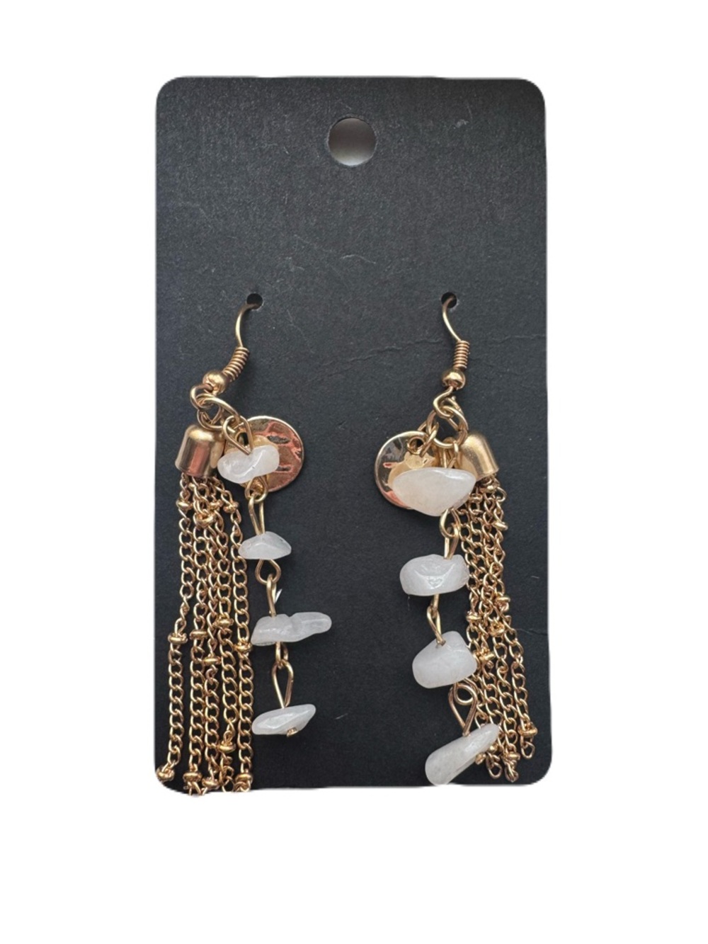 Gold Tone Drop Earrings with White Stones